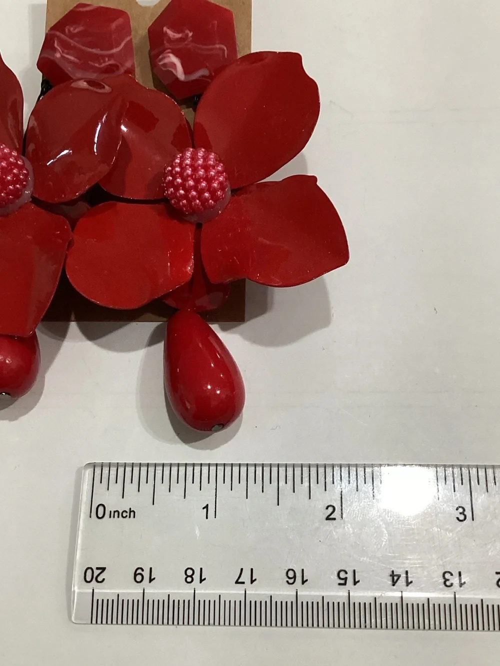 Red Floral Statement Drop Earrings - Women Accessories